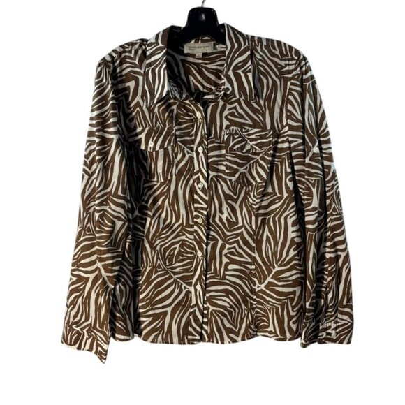 Jones New York Sport Brown & White Zebra Print Button-Up Long Sleeve Shirt - Picture 6 of 13
